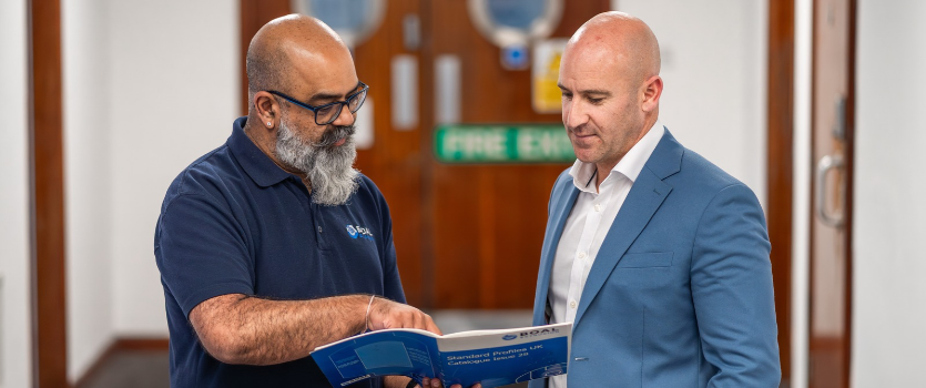 BOAL Extrusion Kunal & Craig discussing aluminium profiles at BOAL Extrusion